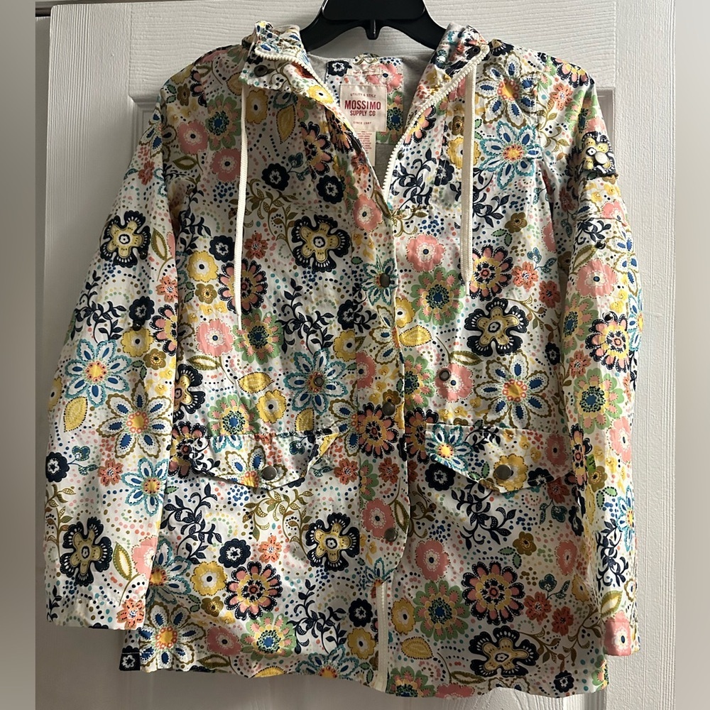 Mossimo Supply Co. Floral Hooded Water-Resistant Rain Jacket Small
